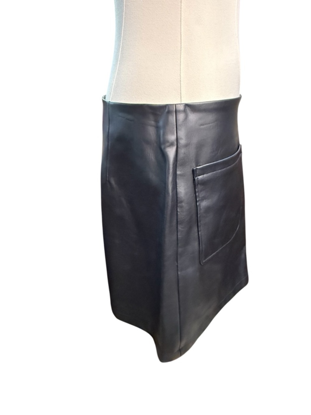 Maeve by Anthropologie Black Faux Leather A Line Mini Skirt Size M - Picture 4 of 14